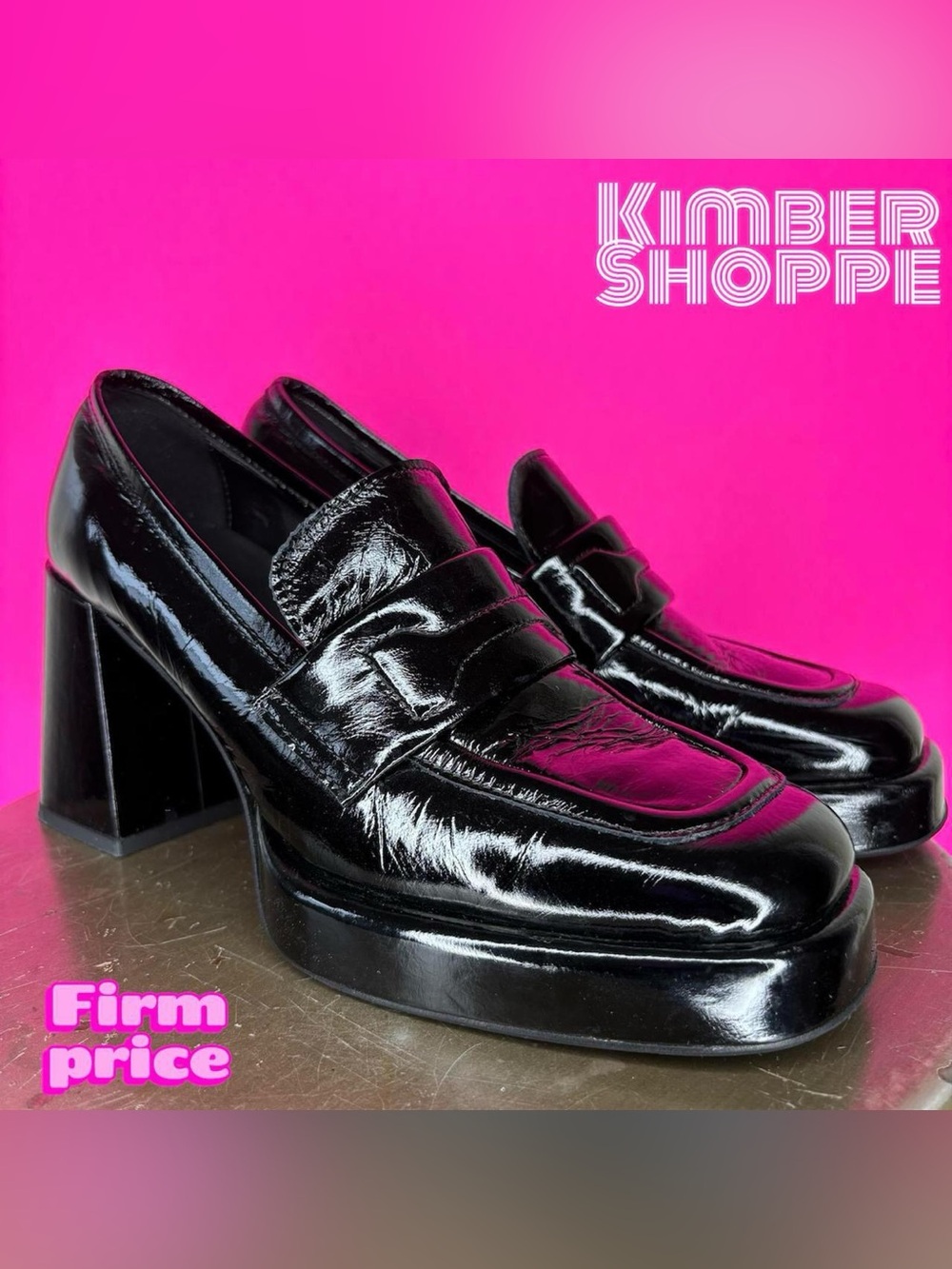 275 Central Lucille Black Patent Leather Loafer Pump EU 38 US 8